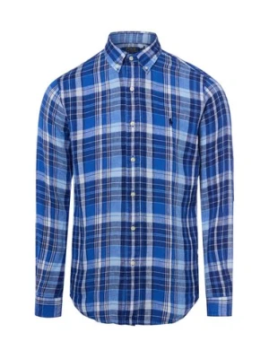 Polo Ralph Lauren Męska koszula lniana Mężczyźni Modern Fit len niebieski w kratkę,