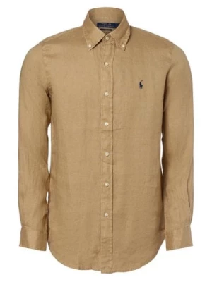 Polo Ralph Lauren Męska koszula lniana Mężczyźni Regular Fit len beżowy jednolity button down,