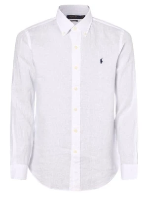 Polo Ralph Lauren Męska koszula lniana Mężczyźni Regular Fit len biały jednolity button down,