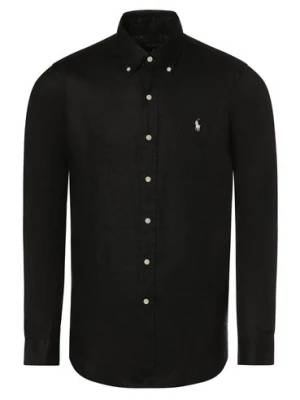 Polo Ralph Lauren Męska koszula lniana Mężczyźni Regular Fit len czarny jednolity button down,