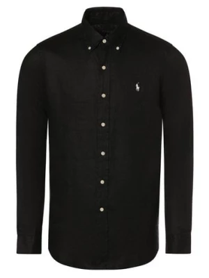 Polo Ralph Lauren Męska koszula lniana Mężczyźni Regular Fit len czarny jednolity button down,