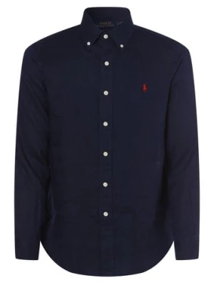 Polo Ralph Lauren Męska koszula lniana Mężczyźni Regular Fit len niebieski jednolity button down,