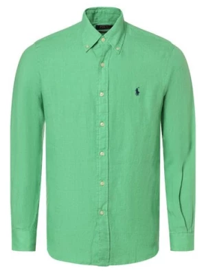 Polo Ralph Lauren Męska koszula lniana Mężczyźni Regular Fit len zielony jednolity button down,