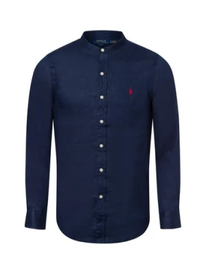 Polo Ralph Lauren Męska koszula lniana Mężczyźni Slim Fit len niebieski jednolity,