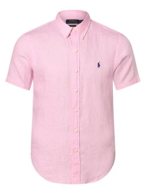 Polo Ralph Lauren Męska koszula lniana Mężczyźni Slim Fit len różowy jednolity button down,