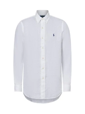 Polo Ralph Lauren Męska koszula lniana na co dzień Mężczyźni Modern Fit len biały jednolity,