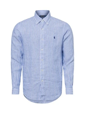 Polo Ralph Lauren Męska koszula lniana na co dzień Mężczyźni Modern Fit len niebieski|biały w paski,
