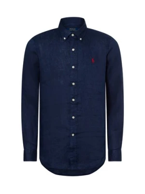 Polo Ralph Lauren Męska koszula lniana na co dzień Mężczyźni Modern Fit len niebieski jednolity,