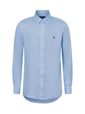 Polo Ralph Lauren Męska koszula lniana na co dzień Mężczyźni Modern Fit len niebieski jednolity,