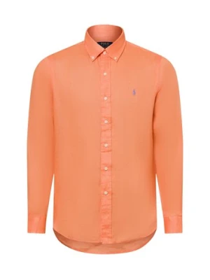 Polo Ralph Lauren Męska koszula lniana na co dzień Mężczyźni Modern Fit len pomarańczowy jednolity,