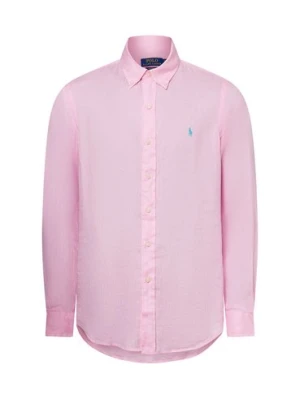 Polo Ralph Lauren Męska koszula lniana na co dzień Mężczyźni Modern Fit len różowy jednolity,