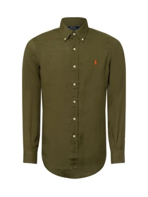 Polo Ralph Lauren Męska koszula lniana na co dzień Mężczyźni Modern Fit len zielony jednolity,