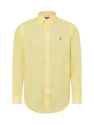 Polo Ralph Lauren Męska koszula lniana na co dzień Mężczyźni Modern Fit len żółty jednolity,