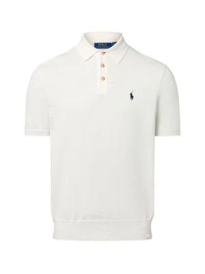 Polo Ralph Lauren Męska koszulka polo z dzianiny Mężczyźni drobna dzianina biały jednolity,