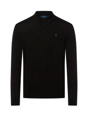 Polo Ralph Lauren Męska koszulka polo z dzianiny Mężczyźni Wełna czarny jednolity,