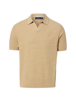 Polo Ralph Lauren Męska koszulka polo z dzianiny z zawartością lnu Mężczyźni Bawełna brązowy wypukły wzór tkaniny,