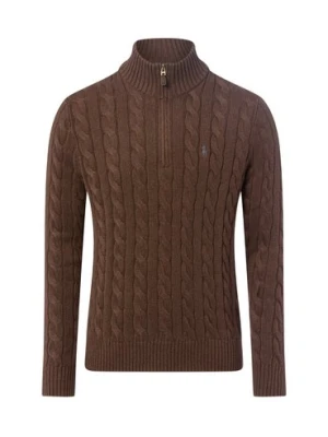 Polo Ralph Lauren Męski sweter Troyer Mężczyźni dzianina grubo tkana brązowy marmurkowy,