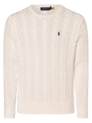 Polo Ralph Lauren Męski sweter z dzianiny Mężczyźni dzianina grubo tkana biały jednolity,