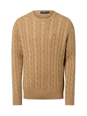 Polo Ralph Lauren Męski sweter z dzianiny Mężczyźni dzianina grubo tkana brązowy jednolity,