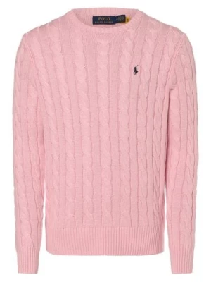 Polo Ralph Lauren Męski sweter z dzianiny Mężczyźni dzianina grubo tkana różowy jednolity,