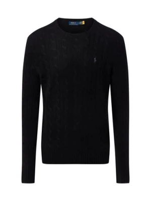 Polo Ralph Lauren Męski sweter z dzianiny z zawartością kaszmiru Mężczyźni Wełna czarny jednolity,