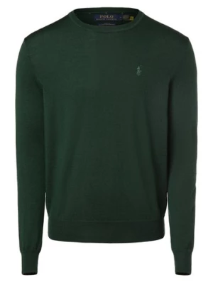 Polo Ralph Lauren Męski sweter z wełny merino Mężczyźni Wełna merino zielony jednolity,