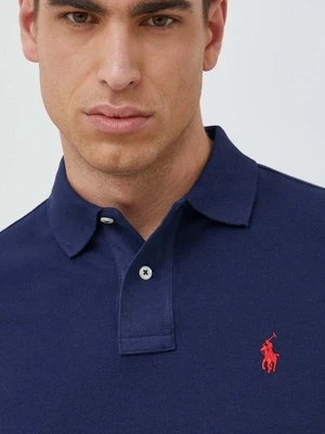 Polo Ralph Lauren polo bawełniane kolor granatowy gładki