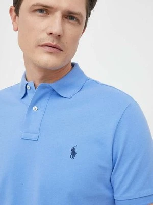 Polo Ralph Lauren polo bawełniane kolor niebieski gładki