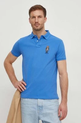 Polo Ralph Lauren polo bawełniane kolor niebieski z aplikacją