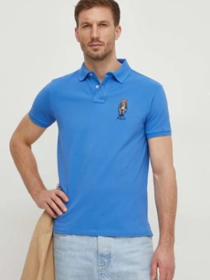 Polo Ralph Lauren polo bawełniane kolor niebieski z aplikacją