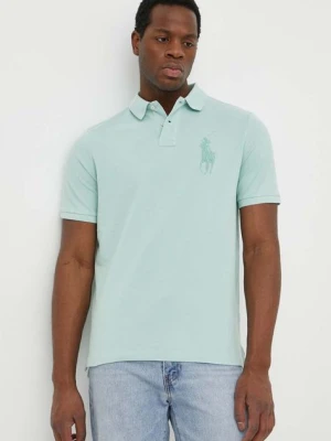 Polo Ralph Lauren polo bawełniane kolor turkusowy z aplikacją 710936508