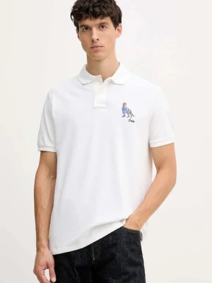 Polo Ralph Lauren polo bawełniane męski kolor biały z aplikacją 710P00095