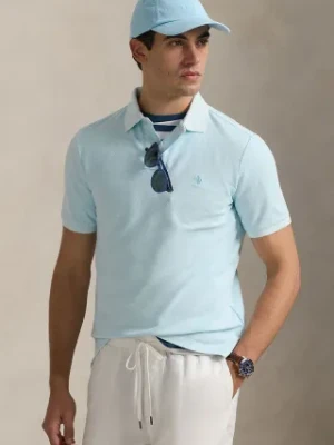 Polo Ralph Lauren polo bawełniane męski kolor niebieski gładki 710969626