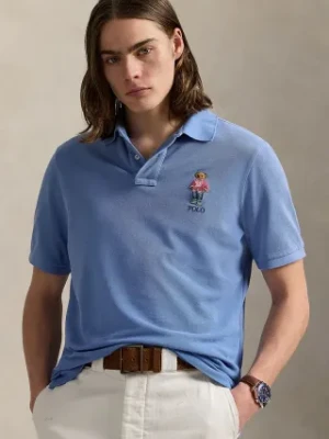 Polo Ralph Lauren polo bawełniane męski kolor niebieski gładki 710969629