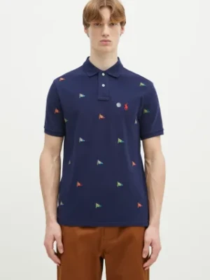 Polo Ralph Lauren polo bawełniane Shirt męski kolor granatowy z aplikacją 710964722