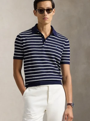 Polo Ralph Lauren polo z domieszką lnu granatowy