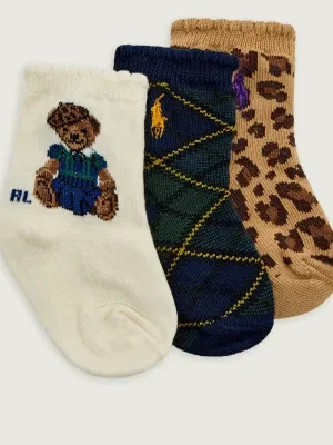 POLO RALPH LAUREN Skarpety 3-pack FALL BABY GIRL BEAR