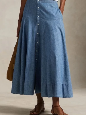 Polo Ralph Lauren spódnica bawełniana kolor niebieski maxi rozkloszowana 211A87465