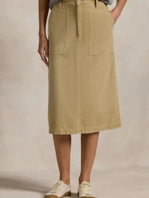 Polo Ralph Lauren spódnica bawełniana RICKY MD SK kolor beżowy midi rozkloszowana 211959051