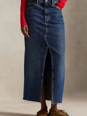 Polo Ralph Lauren spódnica jeansowa kolor granatowy midi prosta 211A95501