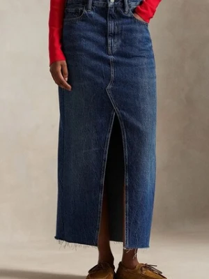 Polo Ralph Lauren spódnica jeansowa kolor granatowy midi prosta 211A95501