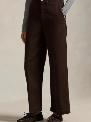 Polo Ralph Lauren spodnie damskie kolor brązowy szerokie high waist 211873988