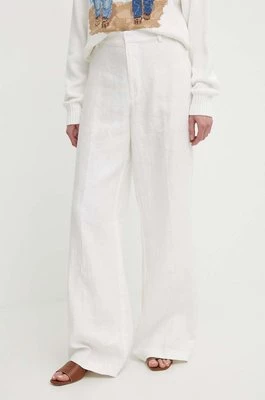 Polo Ralph Lauren spodnie lniane kolor biały szerokie high waist 211935391