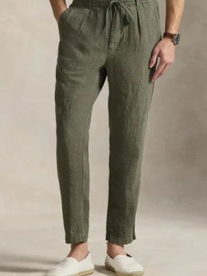 Polo Ralph Lauren spodnie lniane kolor zielony proste 710940611