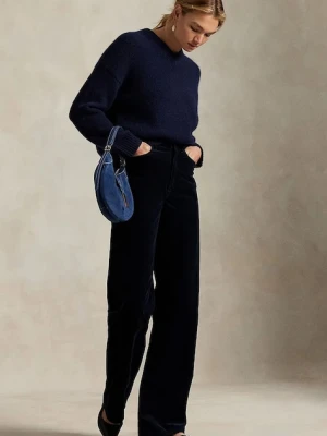 Polo Ralph Lauren spodnie sztruksowe damskie kolor granatowy proste high waist 211A87463