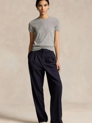 Polo Ralph Lauren spodnie wełniane WSTN PT kolor granatowy szerokie high waist 211891071