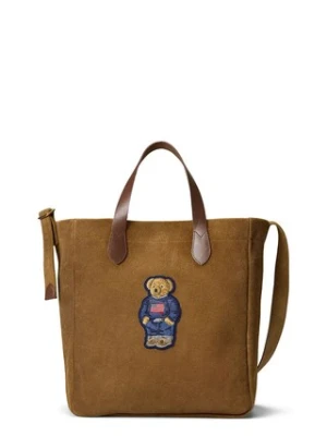 Polo Ralph Lauren SUEDE/LEATHER-FLAG TOTE-TTE-LRG torebka shopper damska zamszowa