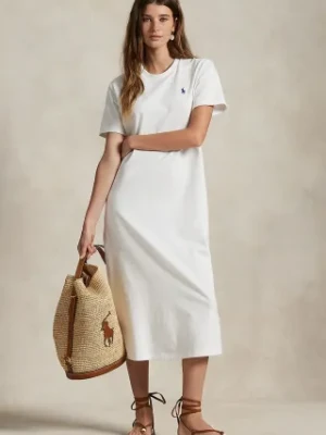 Polo Ralph Lauren sukienka bawełniana kolor biały midi prosta 211971066