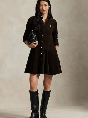 Polo Ralph Lauren sukienka bawełniana kolor brązowy mini rozkloszowana 211972069