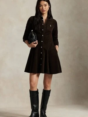 Polo Ralph Lauren sukienka bawełniana kolor brązowy mini rozkloszowana 211972069